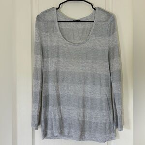 Talbots Gray Shimmer Stripe Scoop Neck Long Sleeve Top Size L